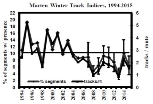 Graph of Marten winter track data from 1994 - 2015